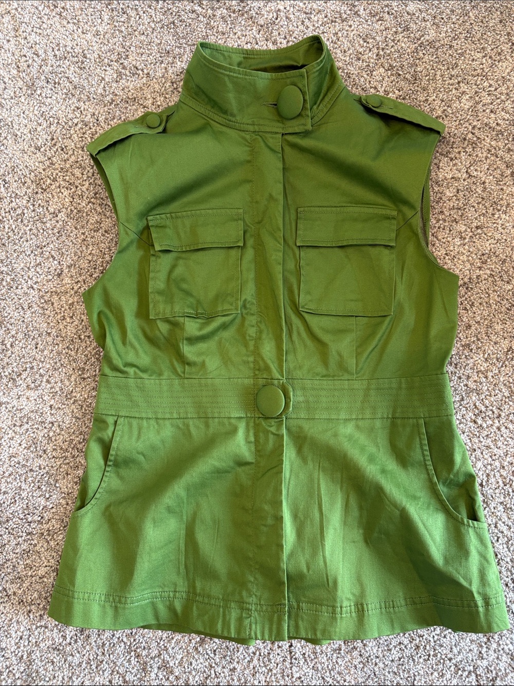 Kensie Bright Olive Green Sleeveless Utility Vest size small - Picture 3 of 9